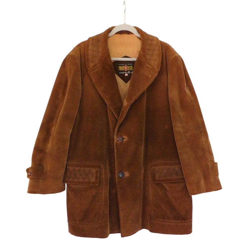 Vintage Cortefiel Jacket‎ Mens 46 Brown Corduroy Suede Collar Coat Spain 70s